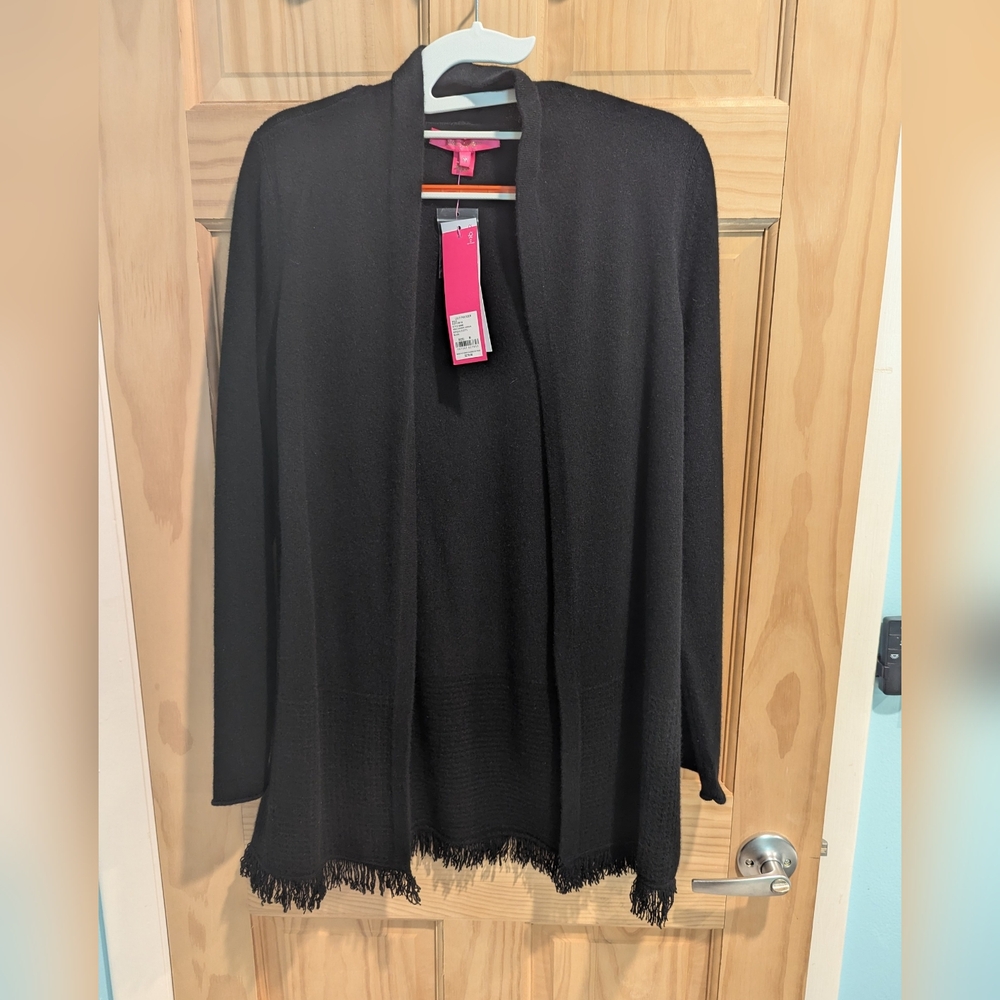 Lilly Pulitzer Cashmere Black Open Front Cardigan Sweater Size M